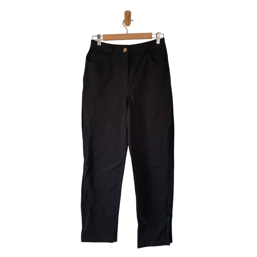 St. John Sport Black Sequin-Trim Pants Size 6 Cotton/Spandex